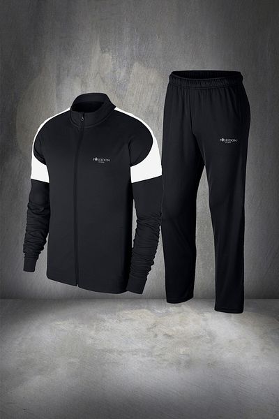 POSEIDON STORM Men's Plus Size Black Sports Set - Special Supra Combed Cotton, 4xl-10xl