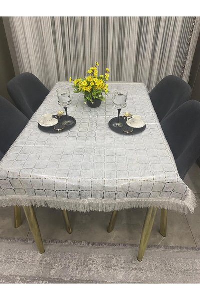 zeyrek tekstil Lüks Silinebilir Hijyenik Şeffaf Kaplama Pvc Muşamba Masa Örtüsü Kenarı Püsküllü