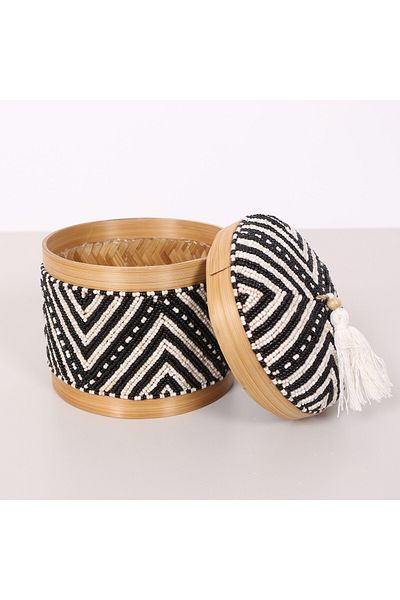 Mylamp Cutie de depozitare din bambus cu margele Bali M 15x17 cm