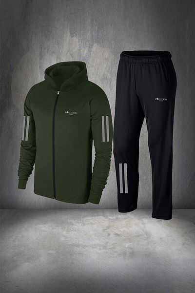 POSEIDON STORM Men's Khaki Custom Supra Combed Cotton Sports Set - Plus Size, With Pocket, For Comfortable Running and Hiking 4xl-10xl