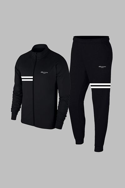POSEIDON STORM New Series Large Size Men's Black Special Supra Combed Fabric Comfortable Pocketed Two Piece Walking and Running Set