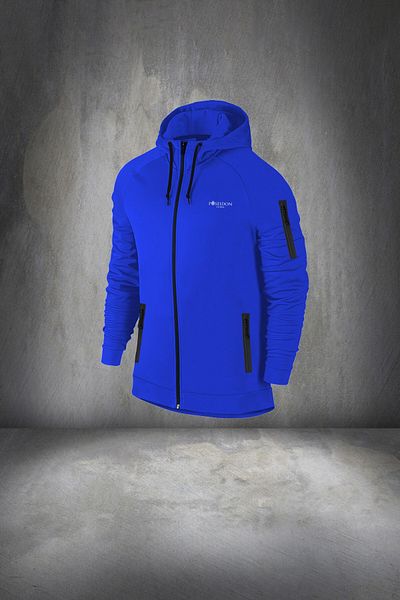 POSEIDON STORM Plus Size Men's Blue Full Tracksuit Set - Relaxed Fit, Zippered Pockets, 4xl-10xl
