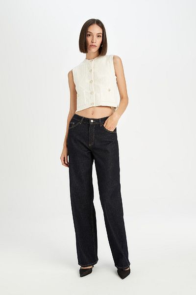 DeFacto Regular Fit Crop Button Classic Vest E1479Ax24Wn