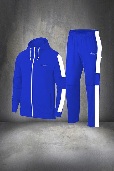 POSEIDON STORM Men's Blue Supra Combed Cotton Hooded Tracksuit Set - Oversize, for Walking and Jogging, 4x