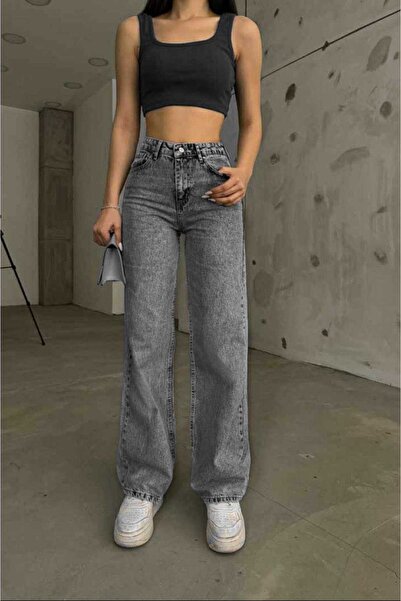 LİMABEL Arya Smoked Snow Dámské volné Lycra 90. léta Super vysoké volné džíny Palazzo kalhoty