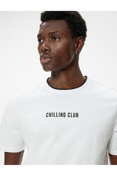 Koton Βαμβακερό κοντομάνικο T-shirt με λαιμόκοψη - στάμπα σλόγκαν