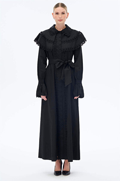 miha Hicran Önal KELEBEK DANTELLİ ELBİSE Siyah