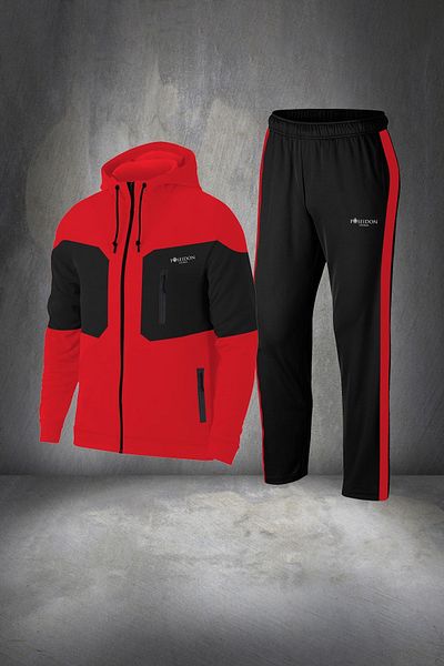 POSEIDONSTORM Men's Red Special Supra Combed Cotton Training and Running Set - Large Size 4xl-10xl