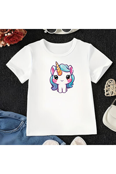 CDA Tricou alb cu unicorn drăguț unisex pentru fetiță și băiețel