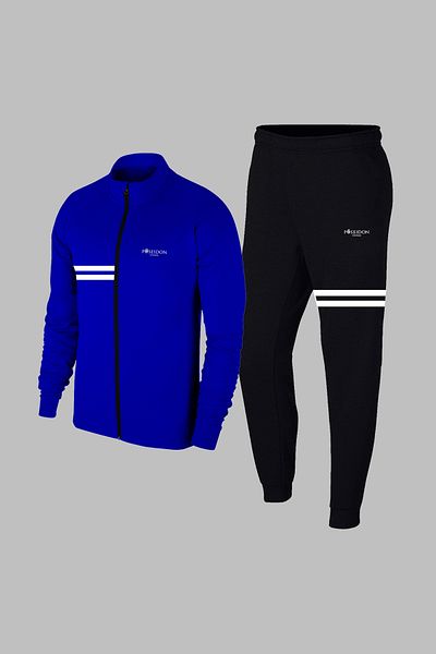 POSEIDON STORM Plus Size Men's Blue Tracksuit Set - Supra Combed Cotton, Pocket, Comfortable 4X
