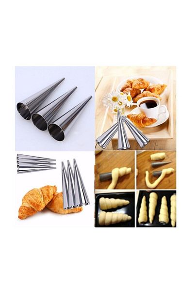 RoseRoi Metal 6-Piece Cornet Dough Mold Inox Set Funnel-Shaped Dessert Mold