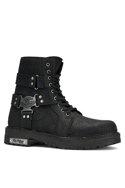 İmerShoes Μαύρο ανδρικό μποτάκι - Λεπτομέρεια πόρπης, κορδόνι, φερμουάρ, οβάλ δάχτυλο, χοντρή αντιολισθητική σόλα 2118