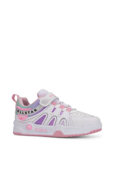 Allyup Zilnic unisex copii alb roz pantofi pantofi din piele lacuita dantela cauciuc velcro varf oval pantofi sport 020