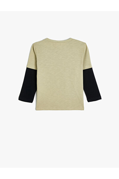 Koton Βαμβακερό μακρυμάνικο μπλουζάκι Dinosaur Printed - Crew Neck