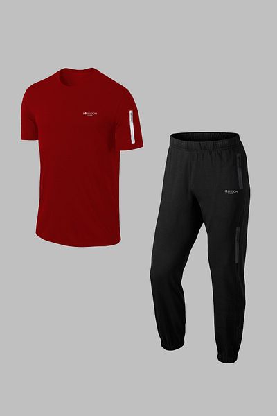 POSEIDON STORM Seria specială pentru bărbați din bumbac pieptănat burgundy supra - țesătură anti-transpirație S-3XL Costum din două piese