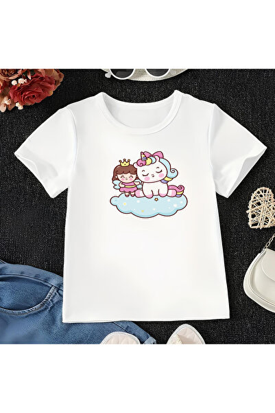 CDA Tricou alb Unicorn și prietenul lui pentru fetiță și băiețel unisex