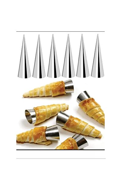 RoseRoi Metal 6-Piece Cornet Dough Mold Inox Set Funnel-Shaped Dessert Mold