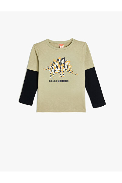 Koton Βαμβακερό μακρυμάνικο μπλουζάκι Dinosaur Printed - Crew Neck