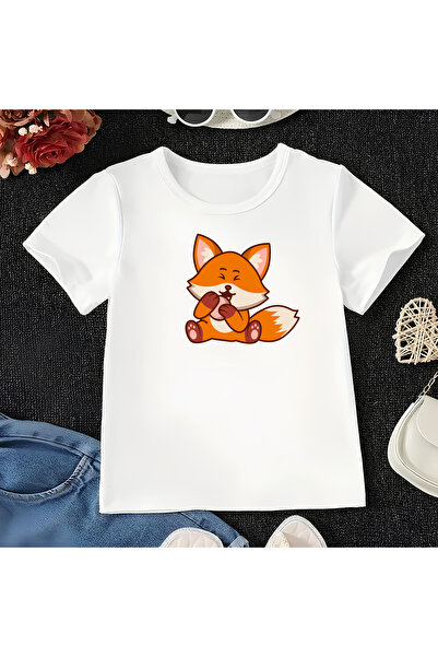 CDA Tricou alb unisex pentru fetiță și băiețel Cute Fox