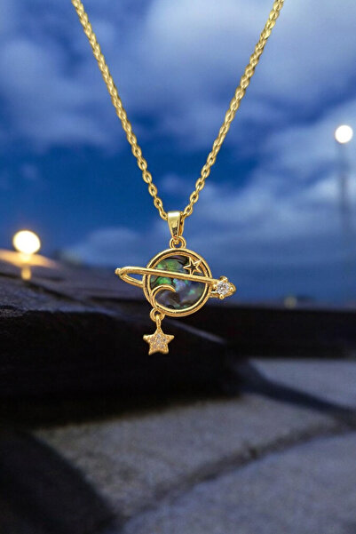 14k Gold Plated Planet Freedom Women Necklace with Diamond Gemstone