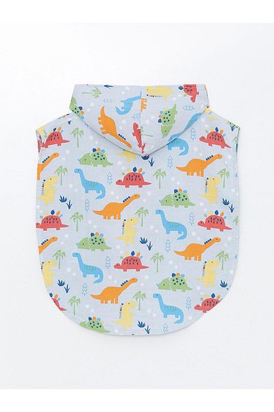 LC Waikiki Lcw Baby Light Turquoise Printed Dinosaur Printed Baby Boy Bathrobe