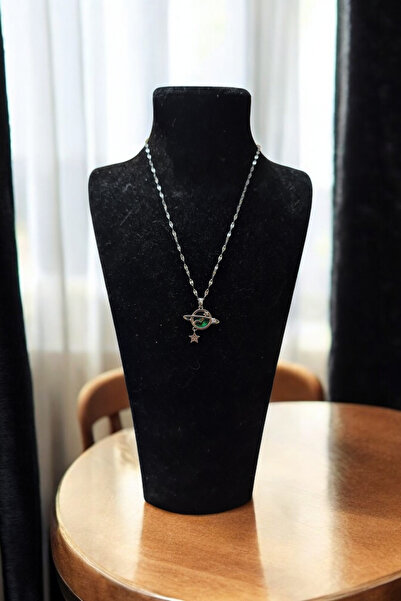 dani aksesuar Pırlanta Taşlı 14 Ayar Beyaz Gold Kaplama Gezegen Özgürlük Kadın Kolye