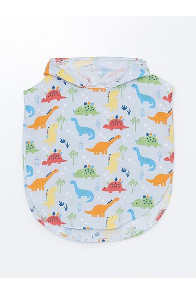 LC Waikiki Lcw Baby Light Turquoise Printed Dinosaur Printed Baby Boy Bathrobe