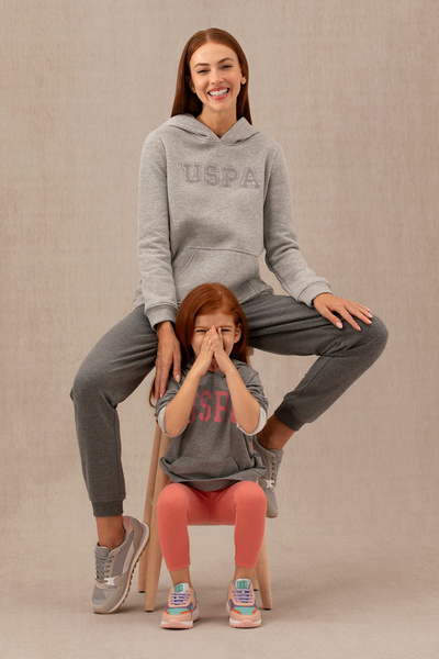 U.S. Polo Assn. Women's Gray Melange Hooded Basic Sweatshirt 50276022-Vr086