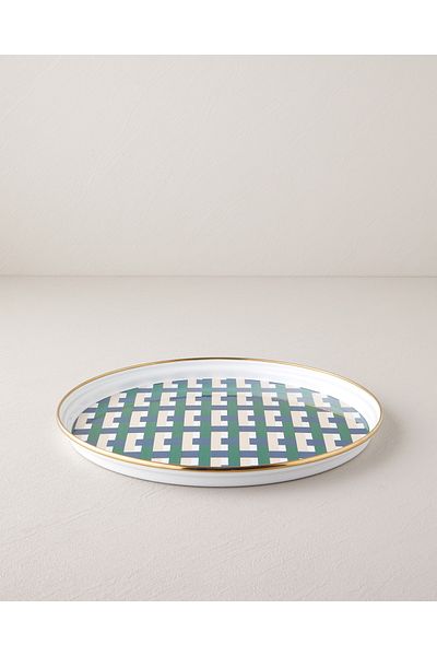 English Home Retro Plaid Enamel Tray Navy Blue – Green
