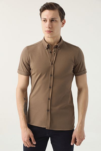 Twn Slim Fit Mink κοντομάνικο πουκάμισο 100% βαμβάκι