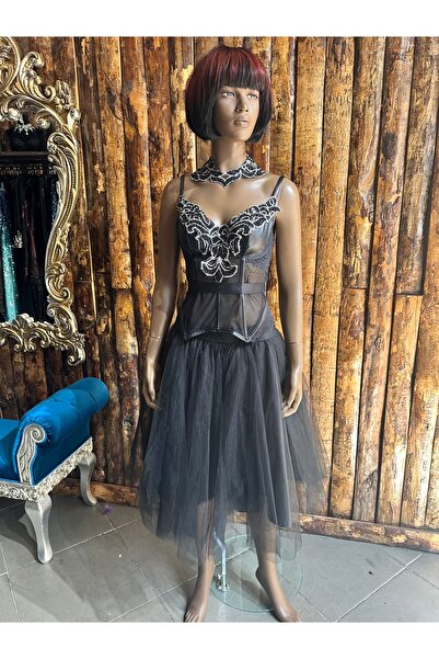 ARZUSONMEZ Kadın Siyah Tül Tütülü Etek Özel Tasarım Cadilar Bayramı Vintage