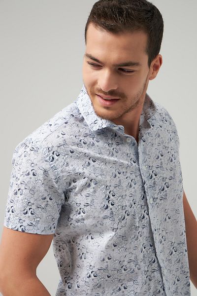 Twn Cămașă albastră cu mânecă scurtă slim fit