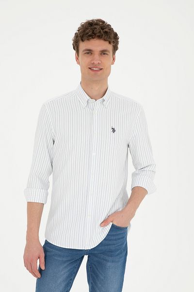 U.S. Polo Assn. Zelená pruhovaná pánská košile Bílá 50288664 -Vr054