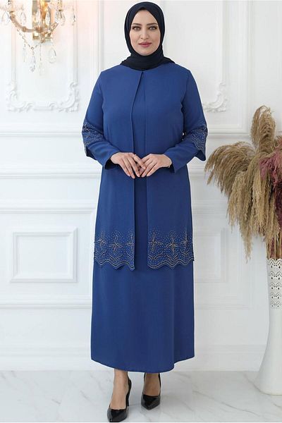 TRENDTESETTÜR Rochie de seară de damă bleumarin (INDIGO) cu broderie de piatră T 1621