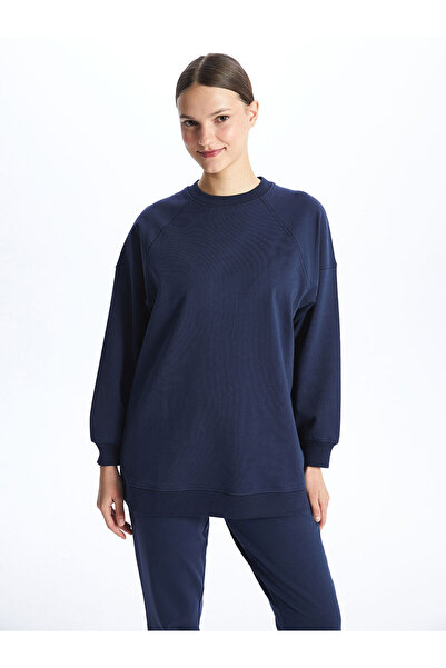 LC Waikiki Nevavm Farkıyla Lcw Modest Navy Blue Oval Neck Plain Long Sleeve W...