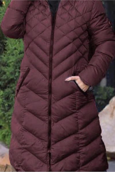 TRENDTESETTÜR Claret Red Hooded Γυναικείο Παλτό - 0041