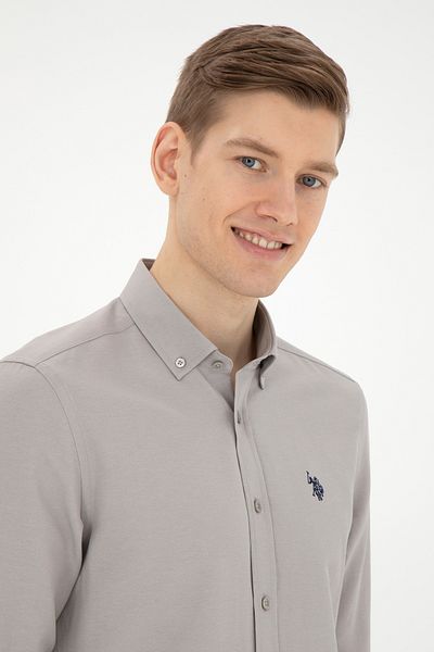 U.S. Polo Assn. Ανδρικό πουκάμισο με μακρυμάνικο βασικό σκούρο γκρι 50288629 -VR080