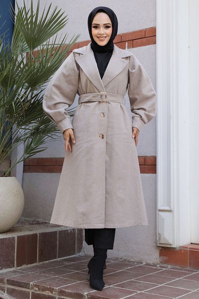 Neva Style معطف حجاب بيج - بحزام، موديل 61241BEIGE