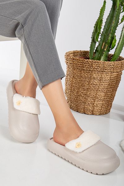 PLN SHOES Eva Sole Soft Silent Αποσπώμενες Γούνινες Χειμερινές Παντόφλες Σπιτιού
