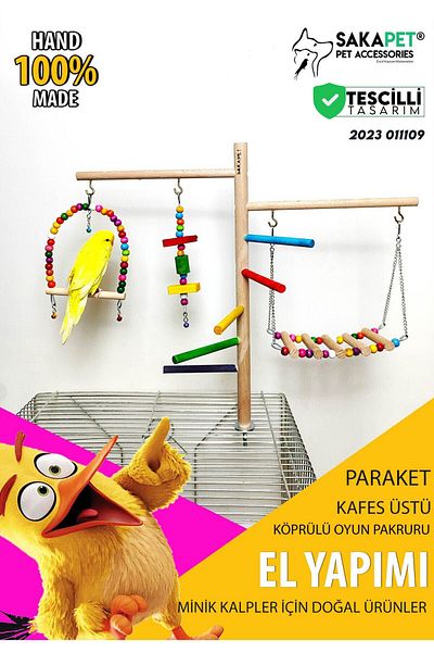 SAKAPET Giant Entertainment Platform - Paraket Cage Top with Hanging Bridge Ts11