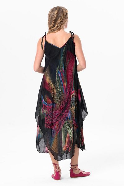 Eliş Şile Bezi Μαύρο Aphrodite Midi Καλοκαιρινό Φόρεμα - Strappy Voile 6204
