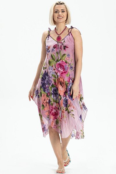 Eliş Şile Bezi Strappy Voile Aphrodite Midi Καλοκαιρινό Φόρεμα Ροζ 6131