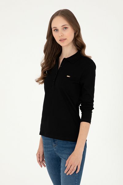 U.S. Polo Assn. Hanorac de damă negru de bază cu gât polo 50296941 -vr046