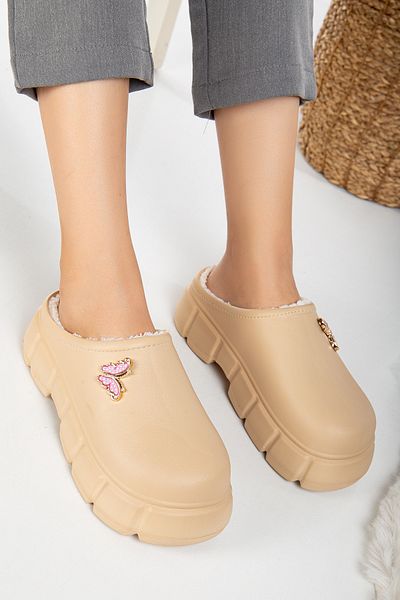 PLN SHOES Γυναικείες γούνινες πέτρινες παντόφλες Hera Άνετη εφαρμογή κλειστή μπροστινή χειμερινή παντόφλα γραφείου σπιτιού
