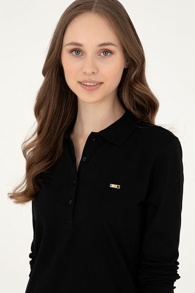 U.S. Polo Assn. Hanorac de damă negru de bază cu gât polo 50296941 -vr046