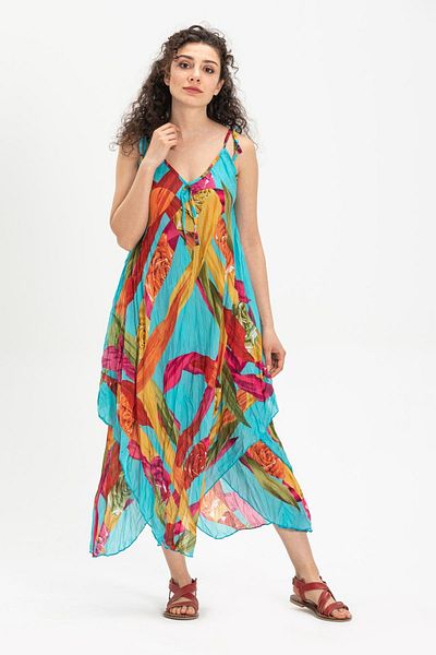 Eliş Şile Bezi Strappy Voile Aphrodite Midi Summer Dress Turquoise 6149