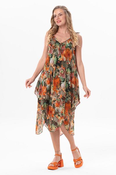 Eliş Şile Bezi Voile cu bretele Aphrodite Rochie de vară cu lungime midi Tie Dye Portocaliu 6205