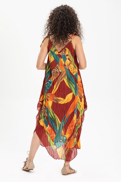 Eliş Şile Bezi Strappy Voile Aphrodite Midi Summer Dress Claret Red 6151