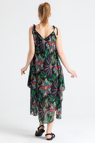 Eliş Şile Bezi Strappy Voile Aphrodite Midi Summer Dress Ethnic Black 6193