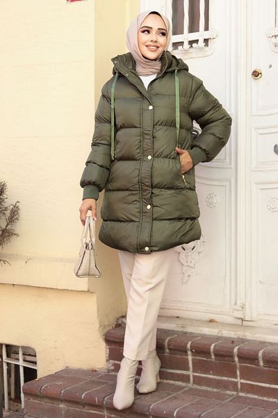 Neva Style Hooded Khaki Hijab Puffer Jacket 80191Hk